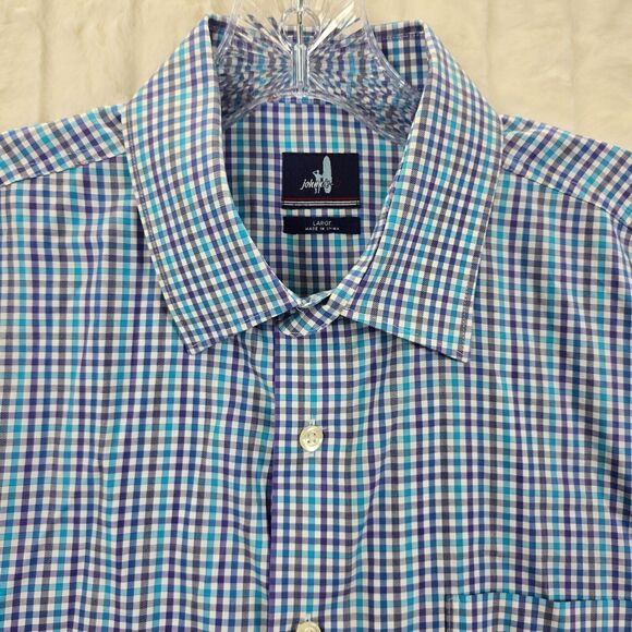 Johnnie O Men's Blue Plaid Button Up Dress Shirt Logo Size L - Picture 2 of 12